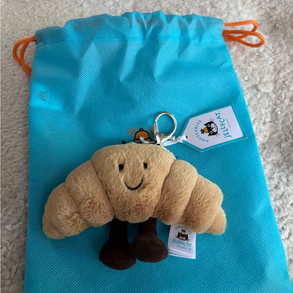 Jellycat Tan and Brown Croissant Keychain